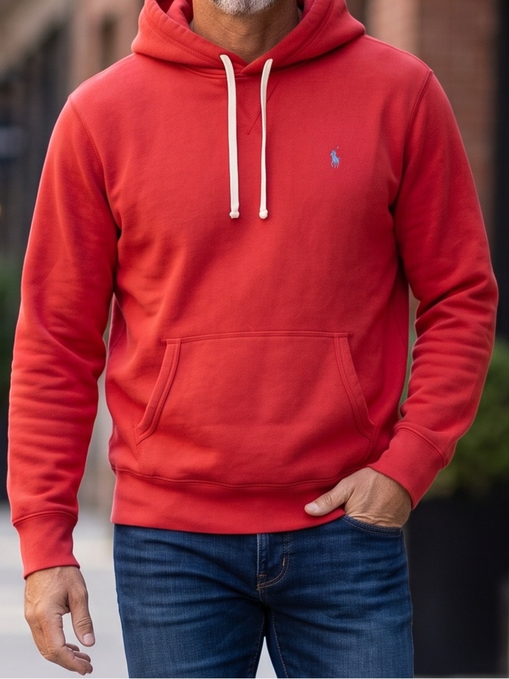 Ralph Lauren Red Pullover Hoodie with White Drawcord